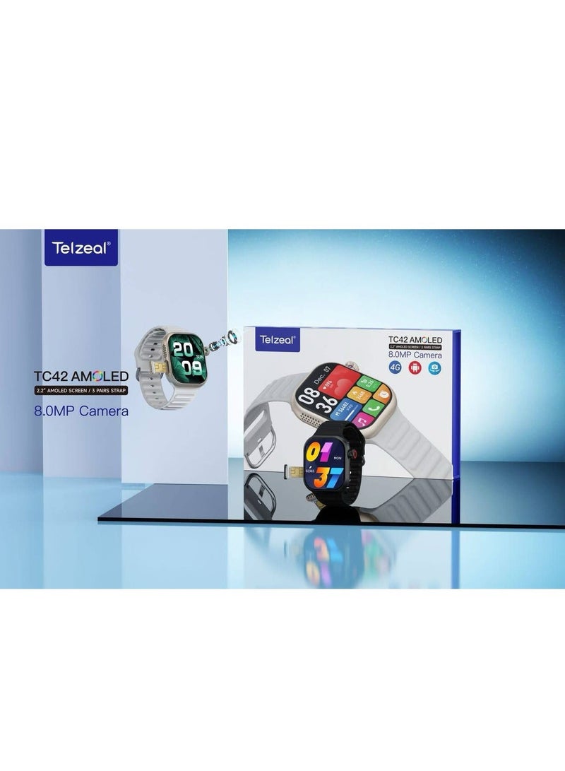 Telzeal TC42 2.2 AMOLED Smart Watch with 8MP Camera & SIM Card - Image 1